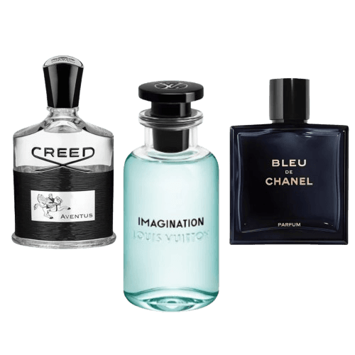 3-Piece Men's Fragrance Set: Creed Aventus, Louis Vuitton Imagination, Bleu GB Chanel